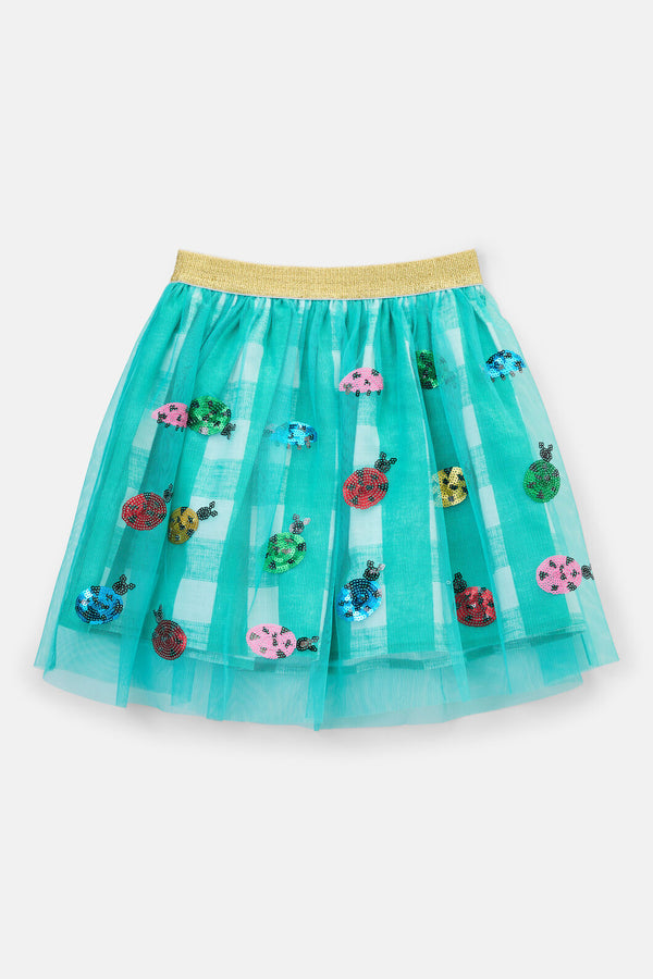 Gorman - Ladybug Gingham Sequins Kids Skirt - mint