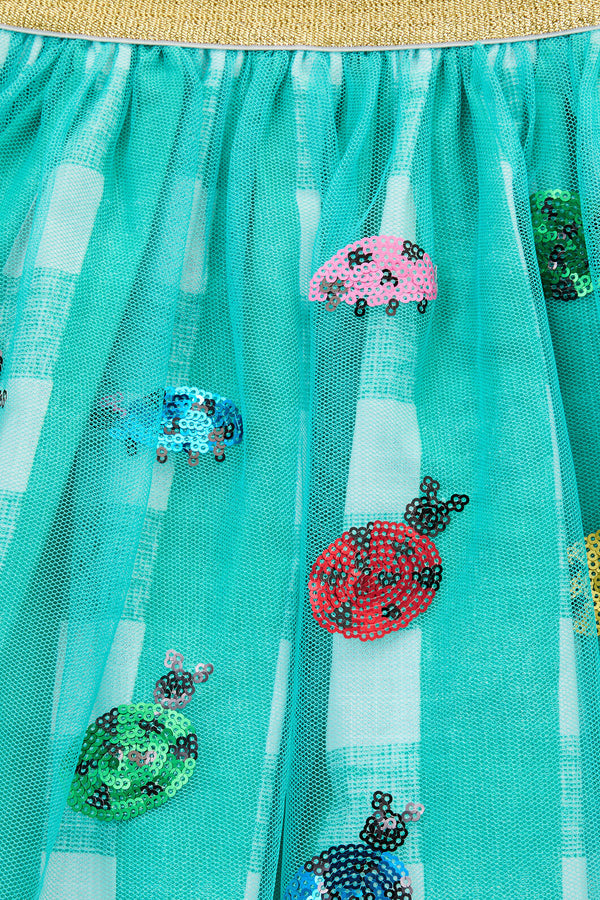 Gorman - Ladybug Gingham Sequins Kids Skirt - mint