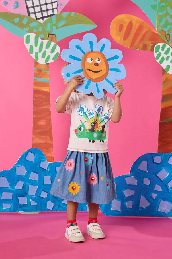 Gorman - Daisy Embroidery Kids Skirt - denim