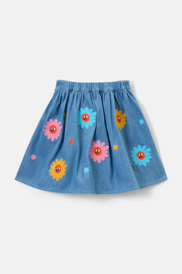 Gorman - Daisy Embroidery Kids Skirt - denim