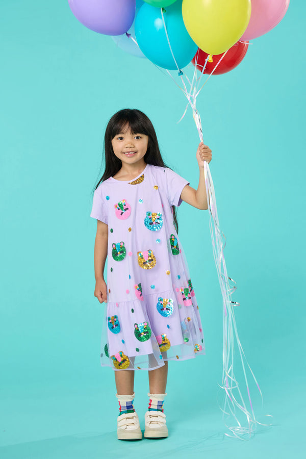 Gorman - Leo Leopard Sequins Kids Dress - lilac