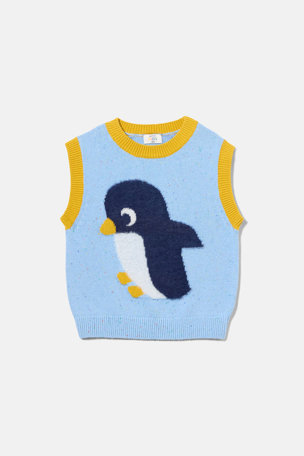 Gorman - Fluffy Penguin Kids Knit Vest - blue
