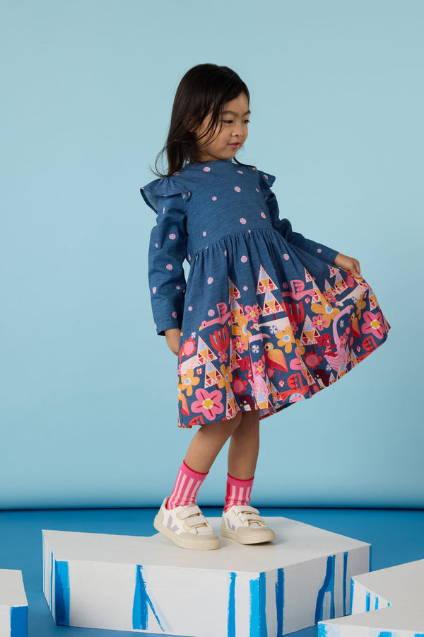 Gorman - Funky Birds Border Kids Dress - navy