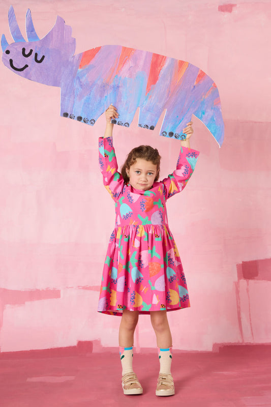 Gorman - Secret Garden kids Border Dress - pink