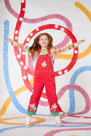 Gorman - Red Floral Kids Overalls - red