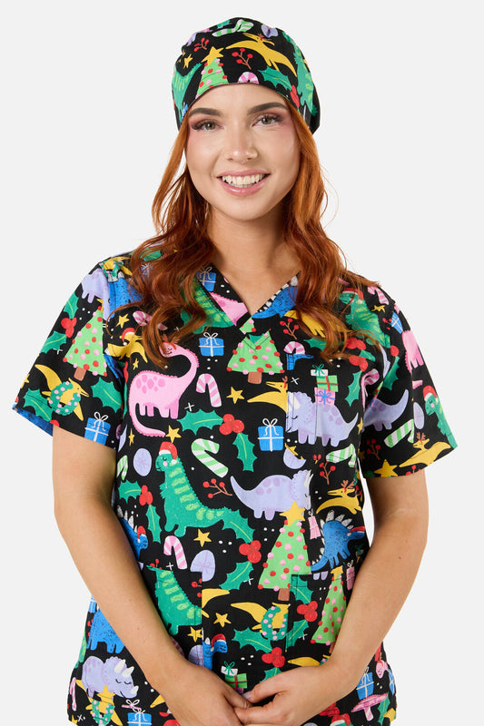 Gorman - CHRISTMAS DINO'S SCRUB HAT - black
