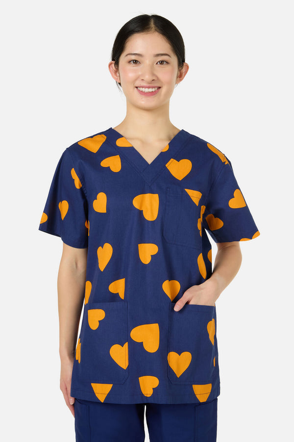 Gorman - Orange Hearts Top & Pant Scrub Set - navy