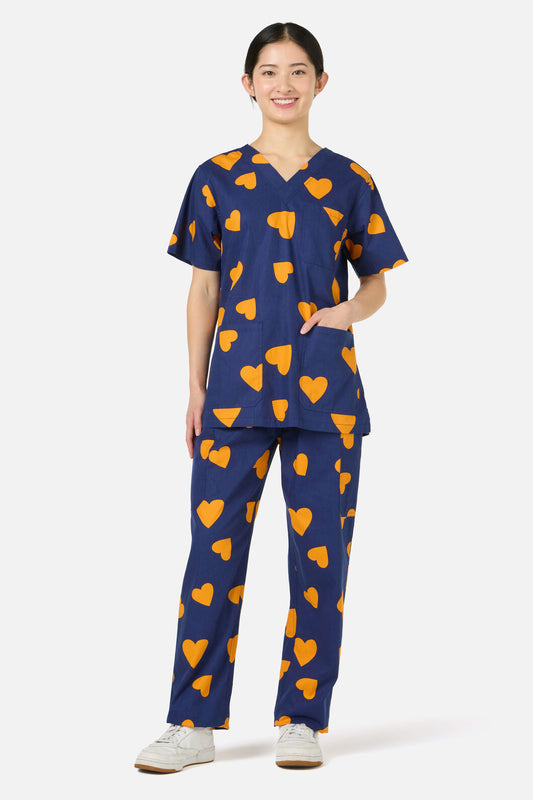 Gorman - Orange Hearts Scrub Set - navy