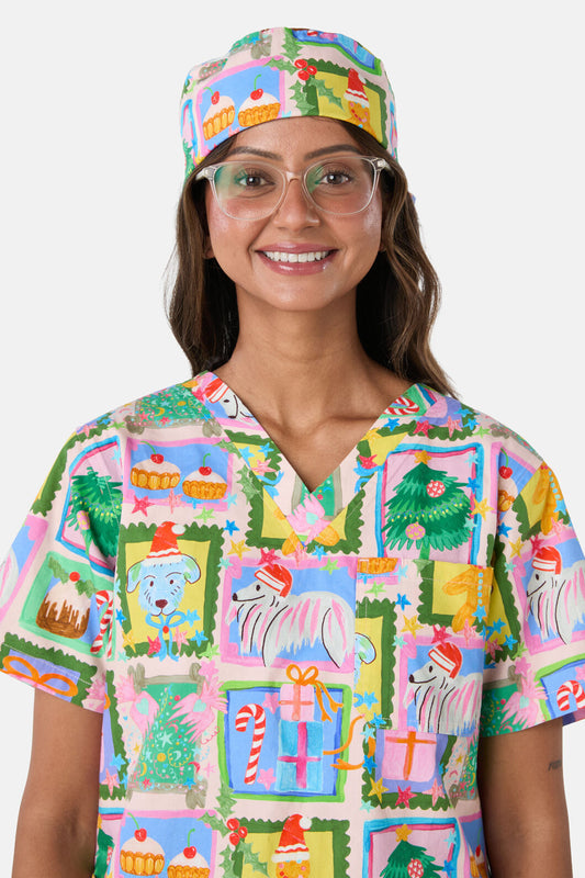 Gorman - Holiday Pups Scrub Hat - pink