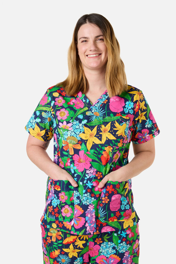 Gorman - Cottage Floral Scrub Set - navy