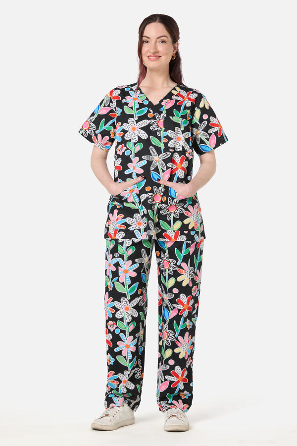 Gorman - Floral Play scrub set - black