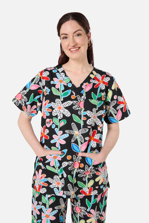 Gorman - Floral Play scrub set - black