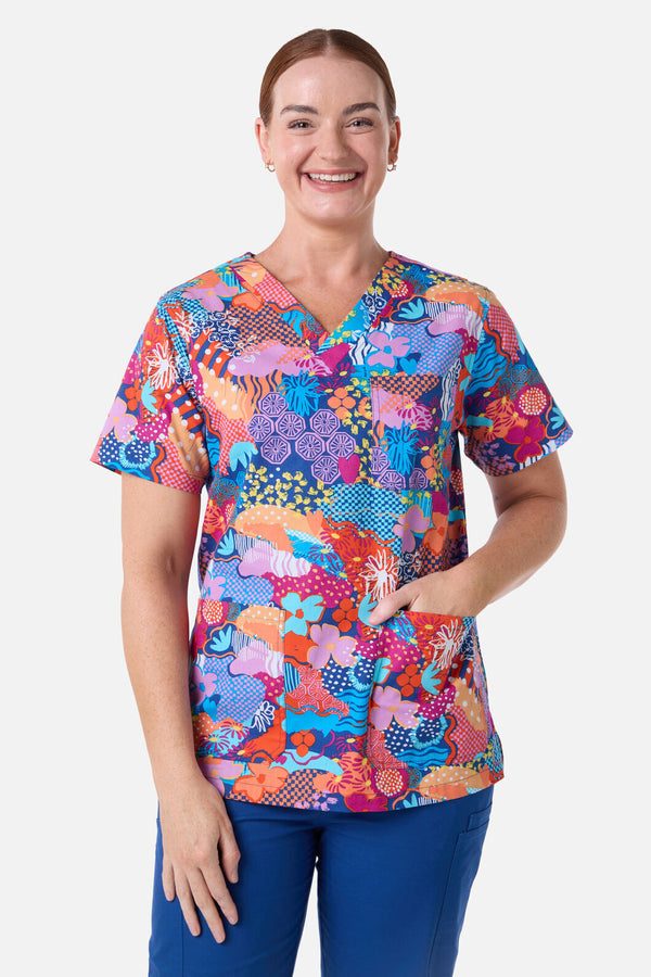 Gorman - Collage Scrub Top & Pant Set - navy