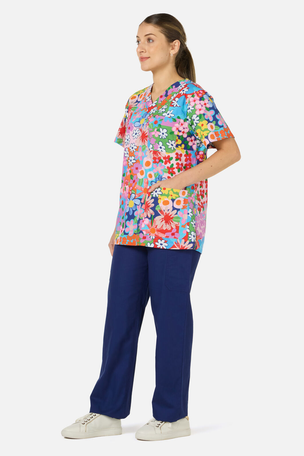 Gorman - Floral Field Top & Pant Scrub Set - navy