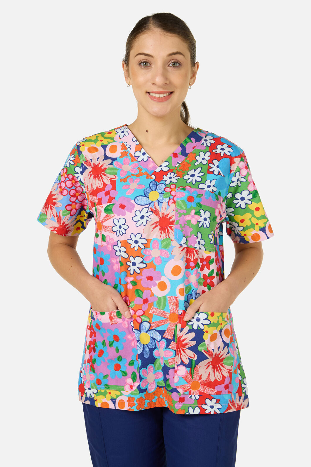 Gorman - Floral Field Top & Pant Scrub Set - navy