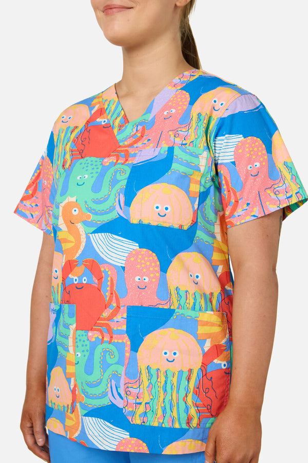 Gorman - Sea Creatures Top & Pant Scrub Set - blue