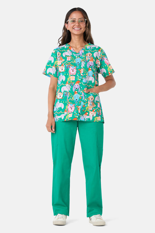 Gorman - Santa Paws Mixed Scrub Set - green