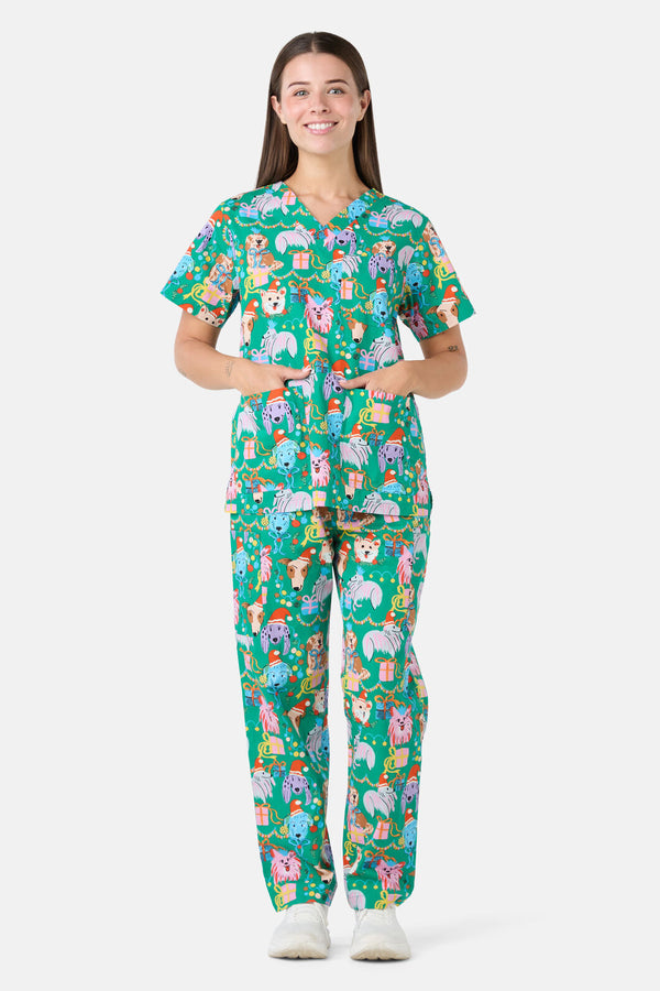 Gorman - Santa Paws Scrub Set - green
