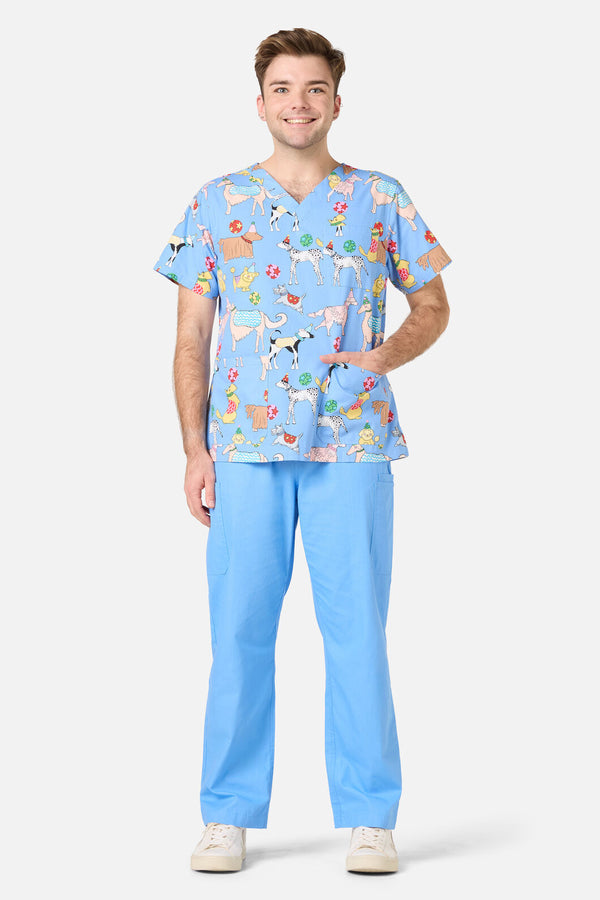 Gorman - Dog Picnic Top & Pant Scrub Set - blue