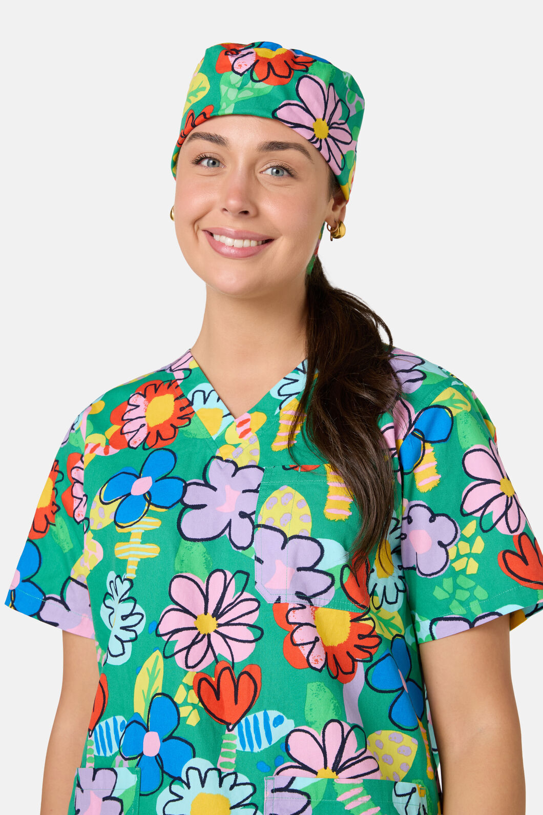 Gorman - Floral Pop Scrub Hat - green