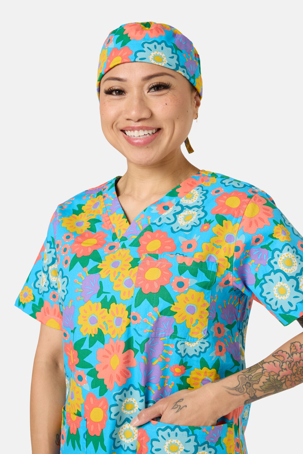 Gorman - Painted Garden Scrub Hat - aqua