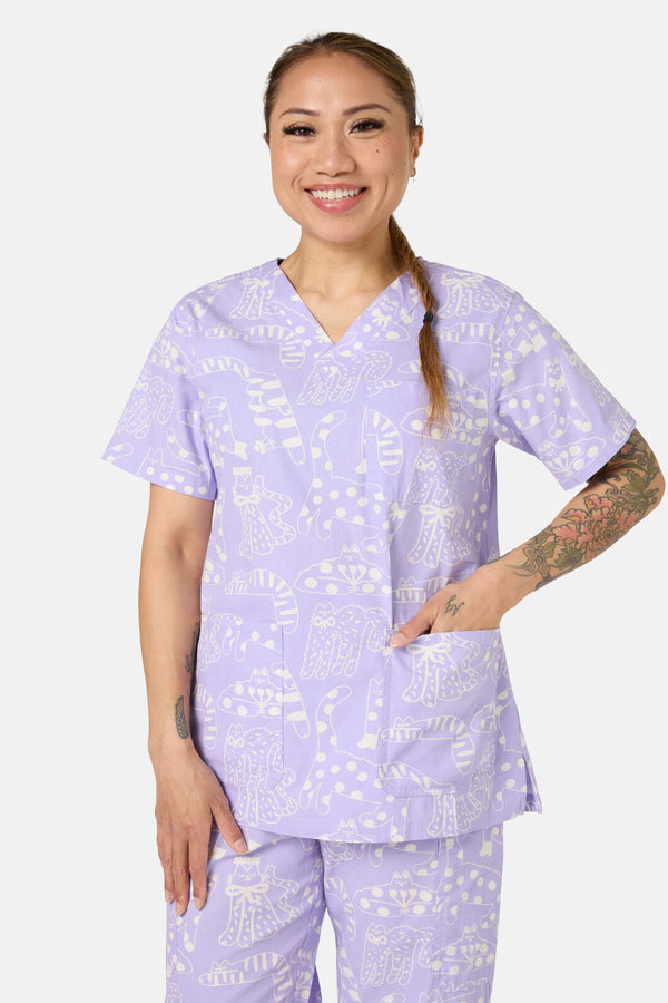 Gorman - Lilac Cat Scrub Set - lilac