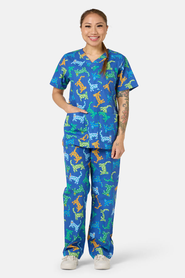 Gorman - Spotty Cats Scrub Set - navy