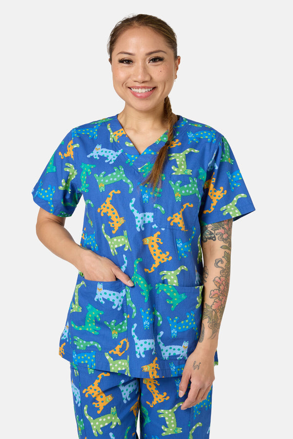Gorman - Spotty Cats Scrub Set - navy