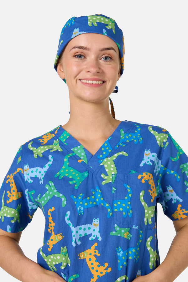 Gorman - Spotty Cats Scrub Hat - navy