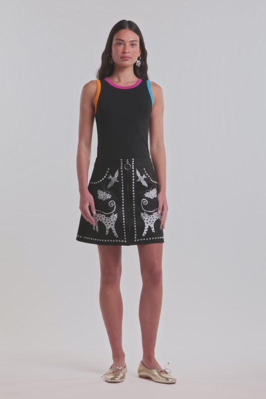 Gorman - Right MeowEmbroideredMiniSkirt - black