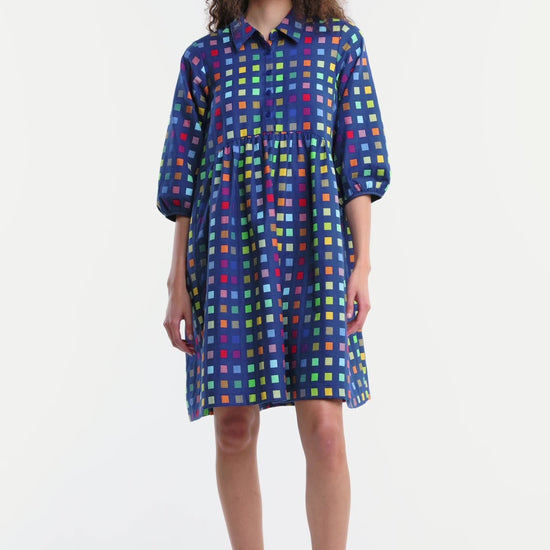 Gorman - Light Up Check Smock Dress - navy