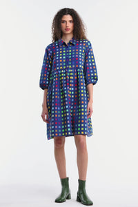 Gorman - Light Up Check Smock Dress - navy