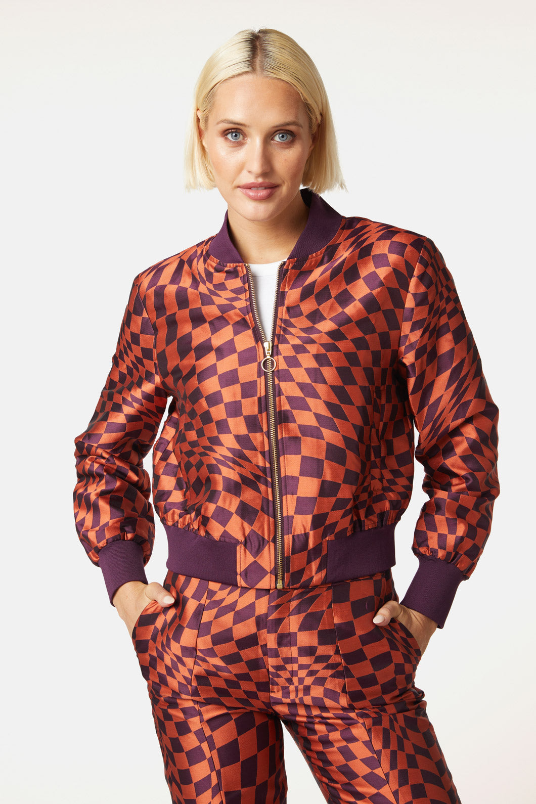 Jacquard bomber outlet jacket