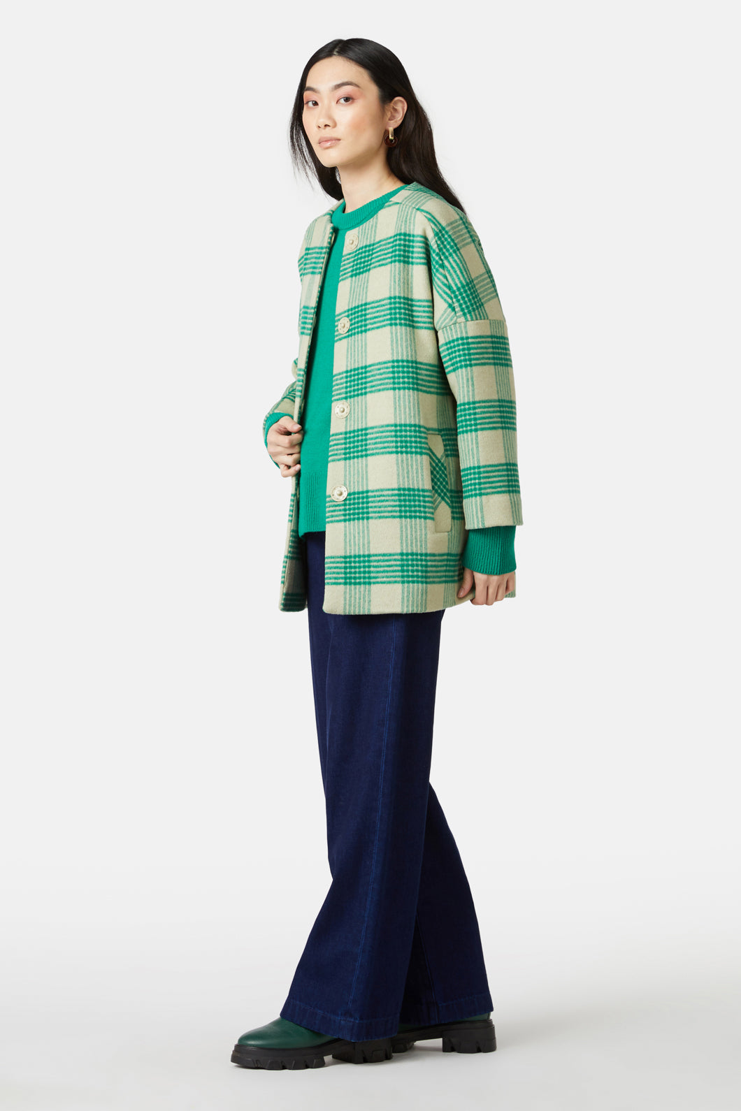 Green hot sale checked coat