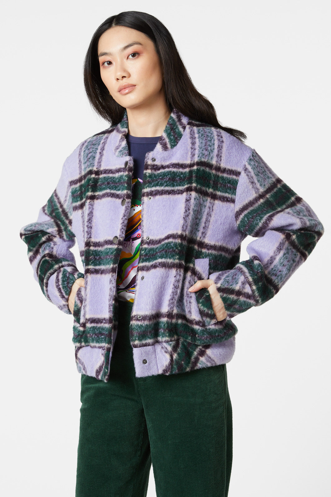 Green plaid hot sale bomber jacket