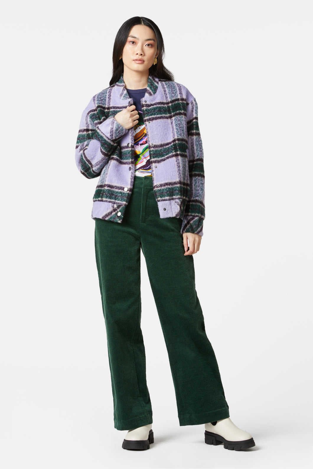 Green plaid clearance bomber jacket