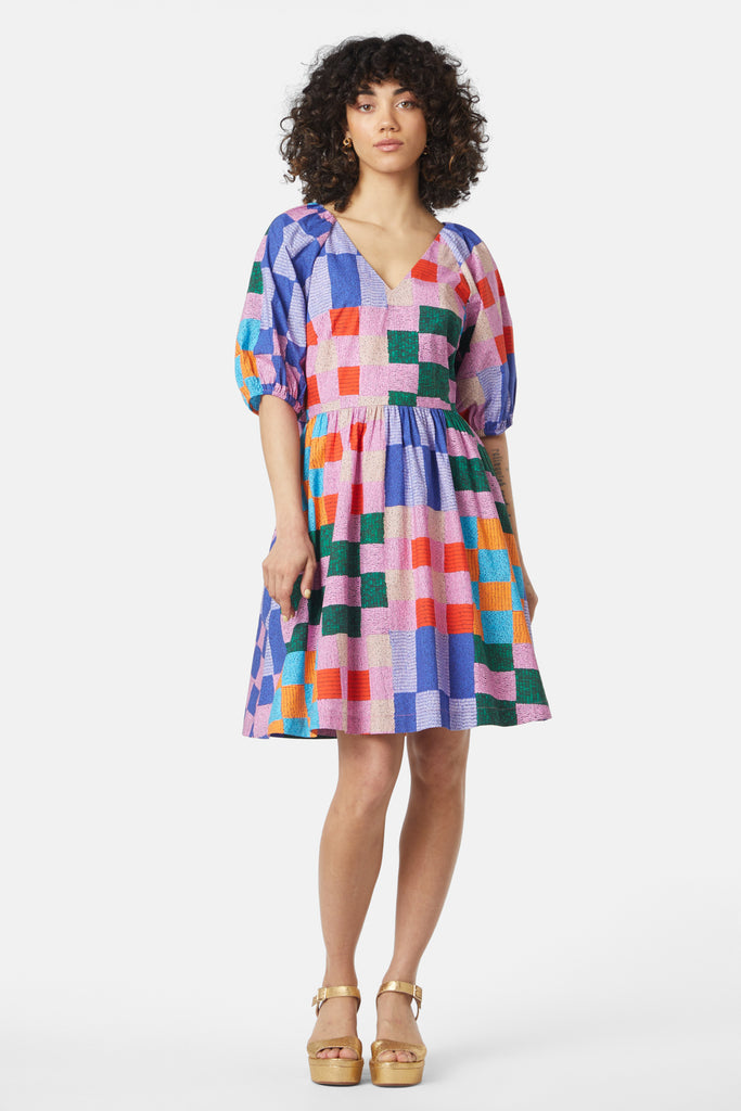 Beaded Check V Neck Dress Gorman