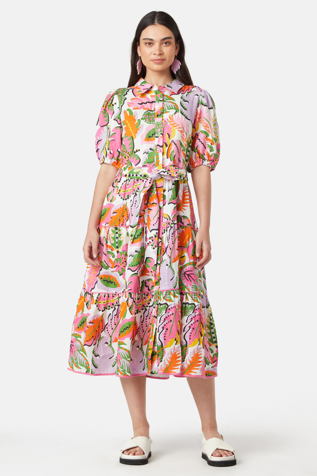 Tropical print 2025 shirt dress