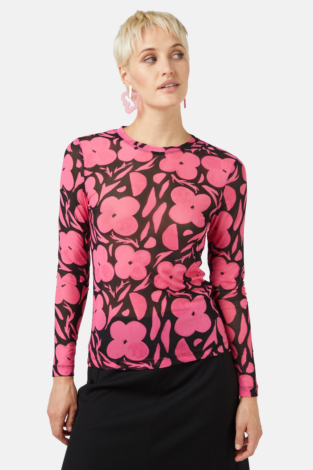 Gorman - Flower Stripe Mesh Top - print